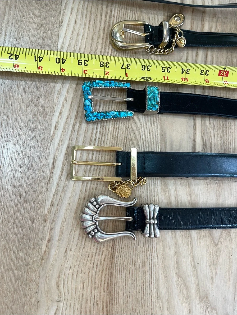 Bundle of 5 Ornate Leather Belts with Accent Buckles
